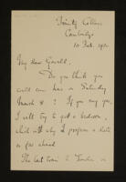Letter from A. E. Housman to G. C. A. Jackson