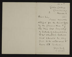 Letter from Elizabeth Welsh to Henry Babington Smith