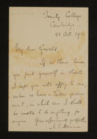 Letter from A. E. Housman to G. C. A. Jackson