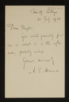 Letter from A. E. Housman to W. H. Semple