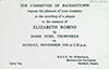 Printed invitation from the Committee of Backsettown to attend the unveiling of a plaque to the memory of Elizabeth Robins by Dame Sybil Thorndike on 27 Nov. 1960