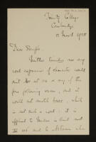 Letter from A. E. Housman to W. H. Semple